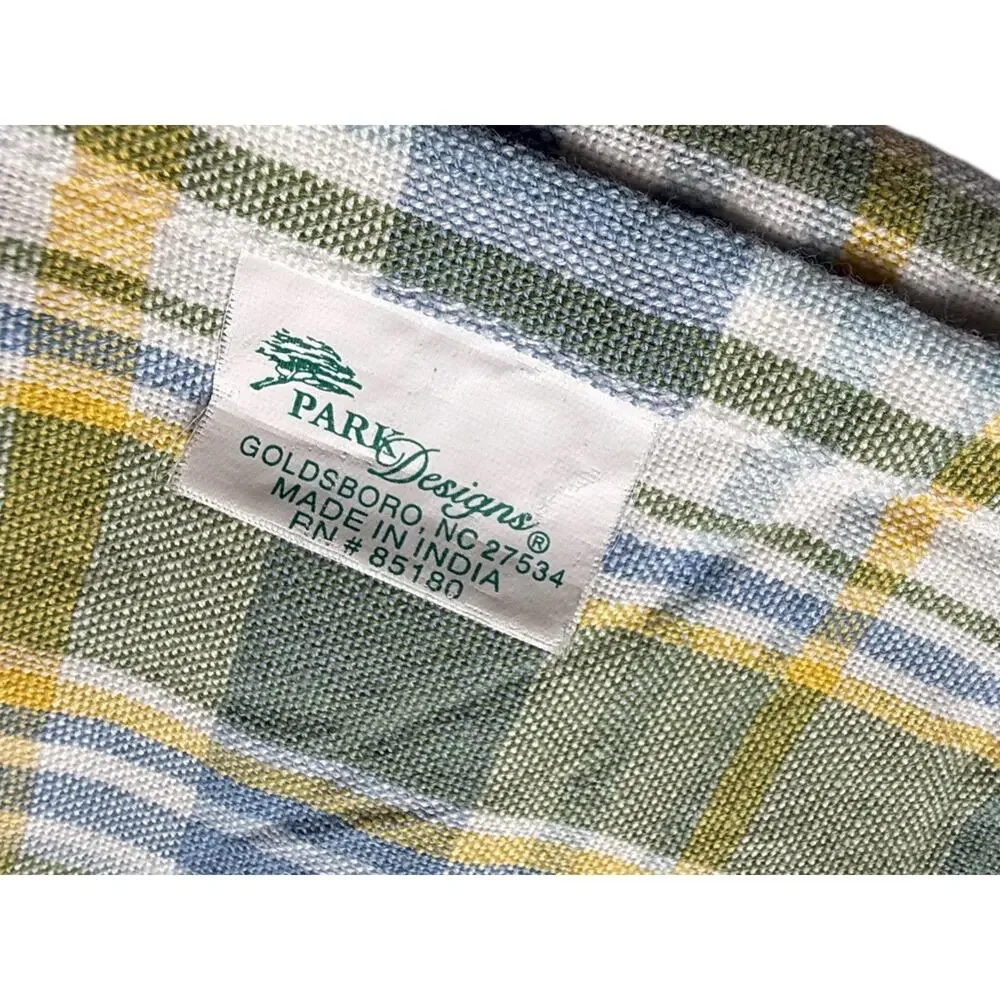 Set of 3 Park Designs Vintage Valances Short Curtains Plaid Stripe Green Blue